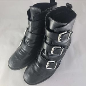 Black Faux Leather Womens Boots Size 11W - unknown brand